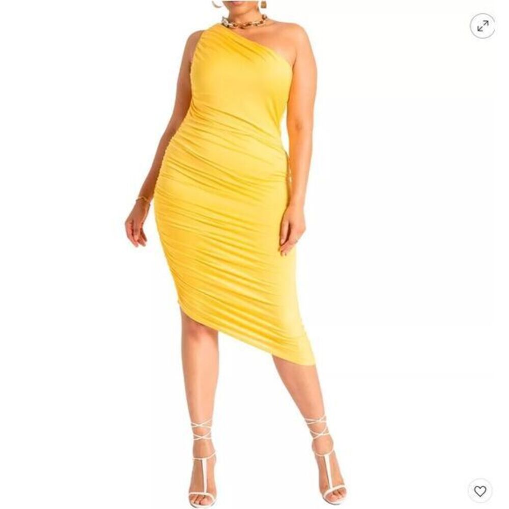 Eloquii Ruched One Shoulder Dress skyride blue ruched asymmetrical midi, size 16 - Picture 14 of 15